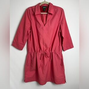 L.L. Bean Pink Nylon Blend UPF50 Pockets Drawstring Waist Cover Up Dress Sz L